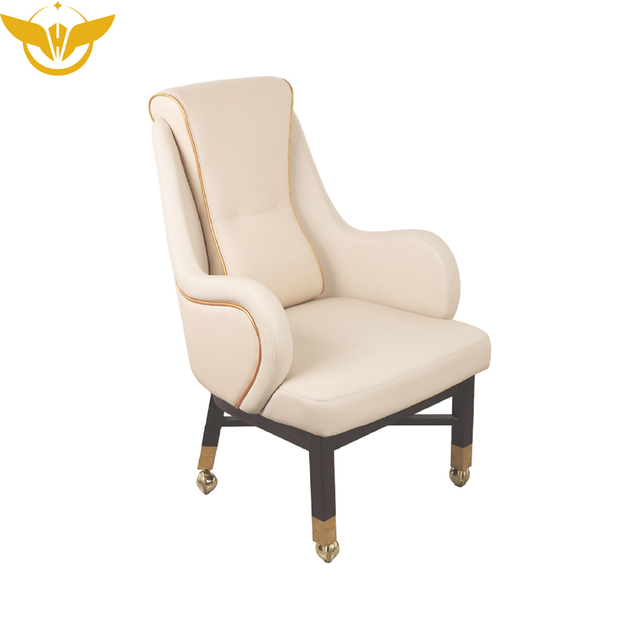 Customized Logo Beige Casino Player Chairs Bar Chairs with Wheels and Armrest