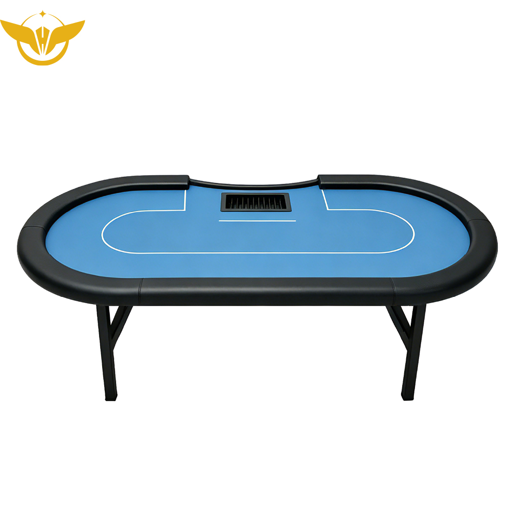 10 Players Durable Adjustable Height Poker Table Blue Foldable Texas Holdem Table 